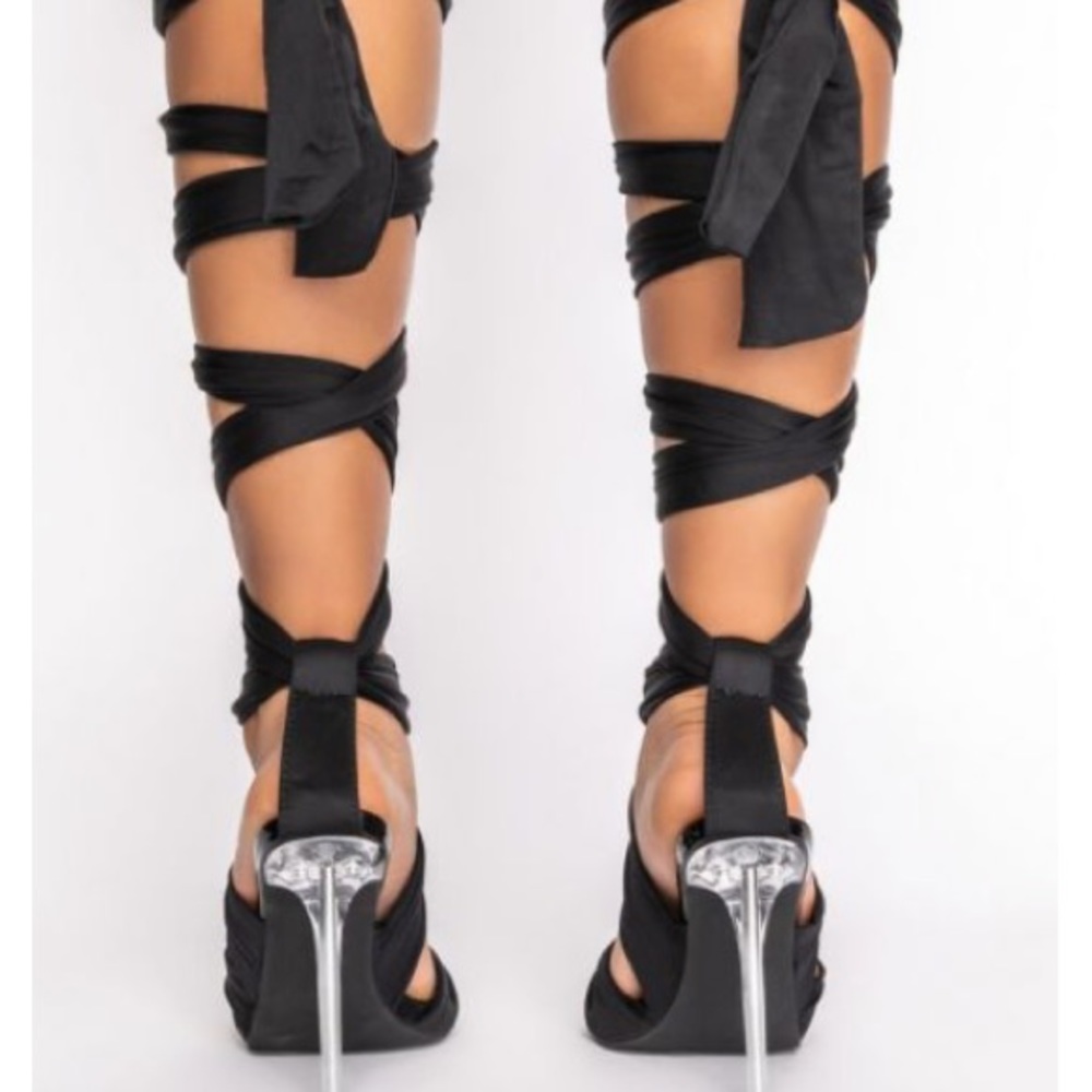 BLACK STRAP UP STILETTO SANDAL